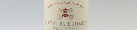 The picture shows a grand cru bottle of Chateau Pape Clement wine from Bordeaux
