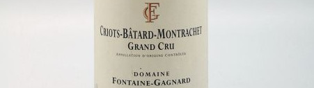 La photo montre une bouteille de l'appellation Criots Batard Montrachet du domaine Fontaine Gagnard de Bourgogne.